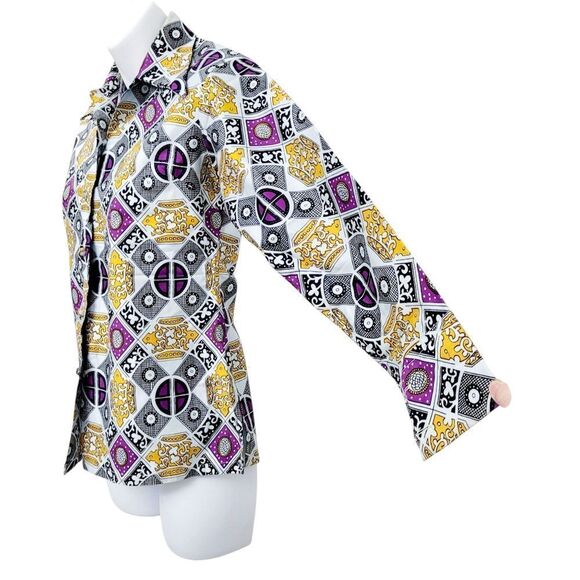 2/$20 Y2K White & Purple Buttons Down Shirt Top Size: M - Picture 7 of 10